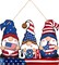 4th of July Wooden Decoration Patriotic Hanging Door Sign with Rope, American Flag Rustic Wooden Plaque for Independence Day Memorial Day Front Door Porch Wall Window Decor(Gnome Style)